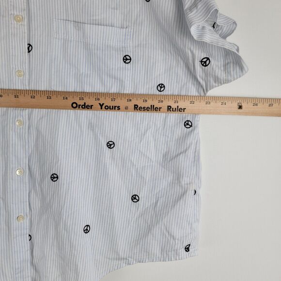 Madewell Button Up Shirt Womens Size S White Short Sleeve Collar Peace Sign - Picture 3 of 10